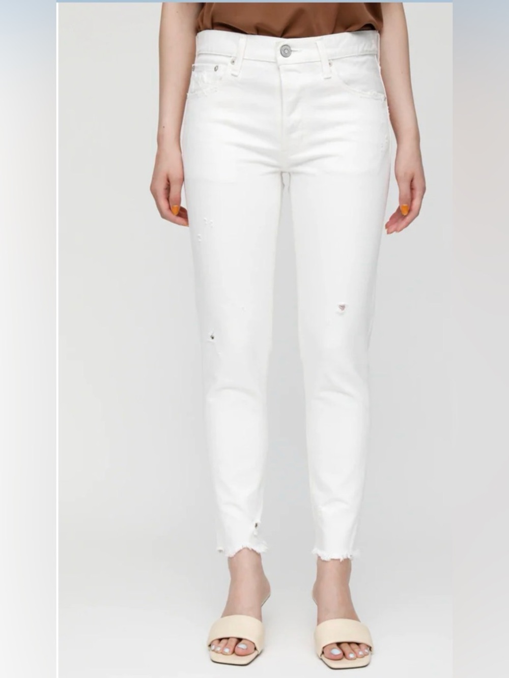 Moussy Vintage Merry Mid Rise White Skinny Raw Hem Distressed Jeans Denim 29 NEW